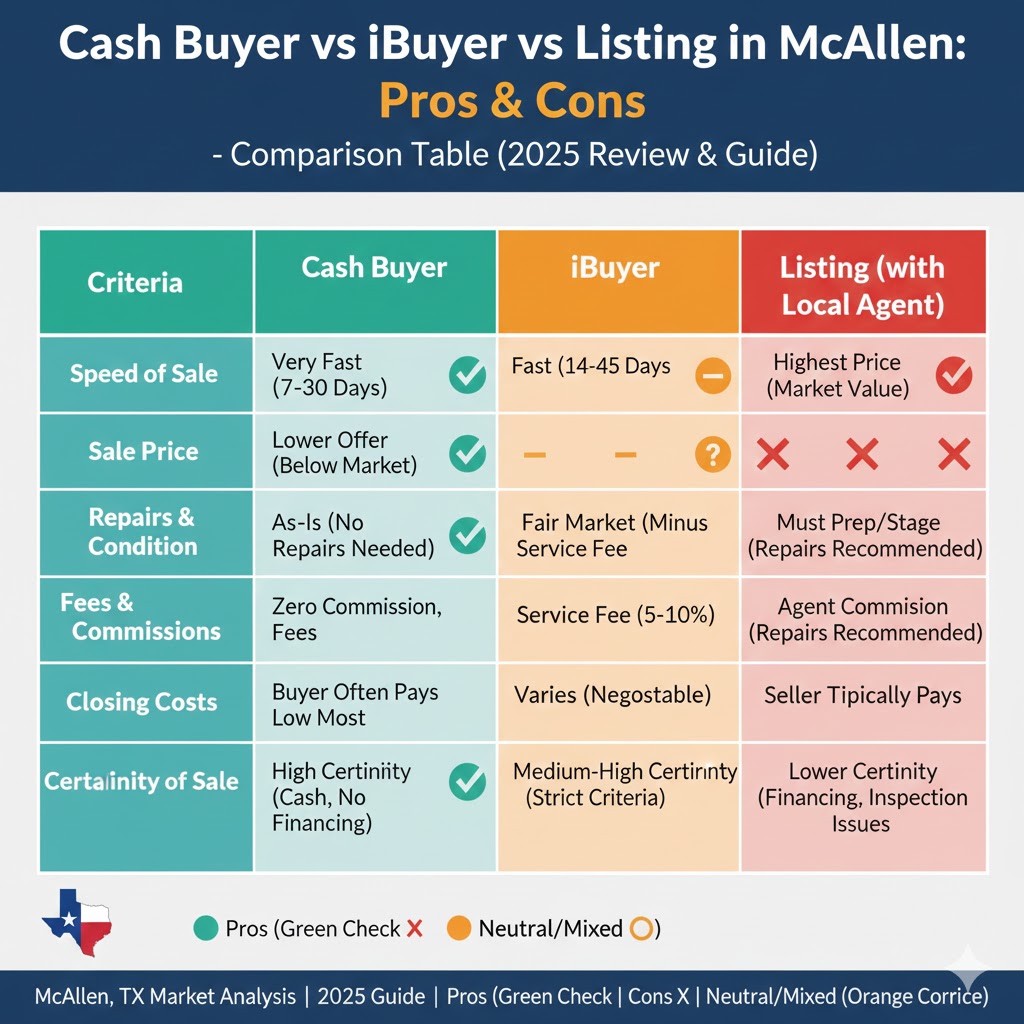 Cash Buyer vs iBuyer vs Listing in McAllen Pros & Cons